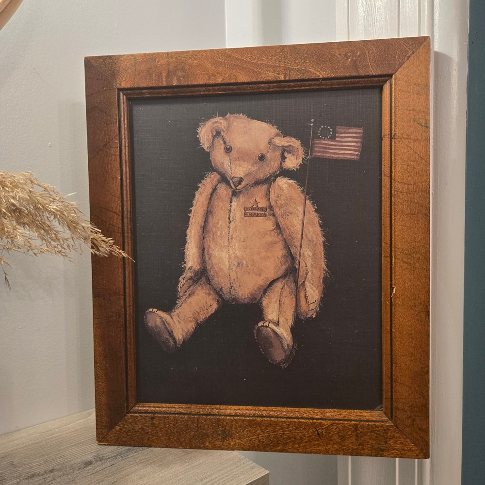 Mary Beth Baxter Framed Teddy Bear Print American Flag Americana Decor